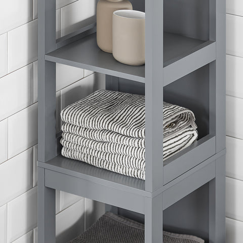 SoBuy FRG126-SG Badkamermeubel Hoge Kast voor Badkamer Badkamerrek met Voetkussen Badkamer - 2 Lades