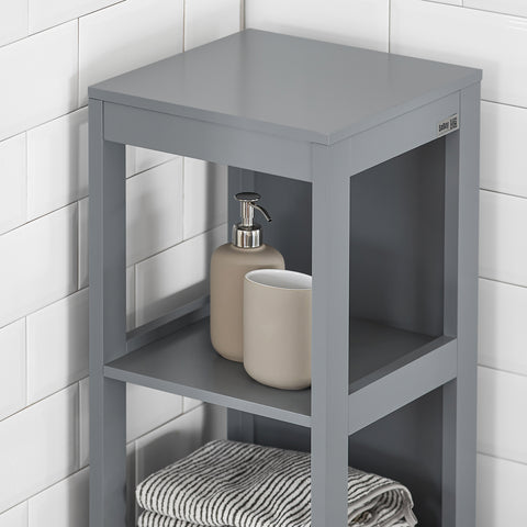 SoBuy FRG126-SG Badkamermeubel Hoge Kast voor Badkamer Badkamerrek met Voetkussen Badkamer - 2 Lades