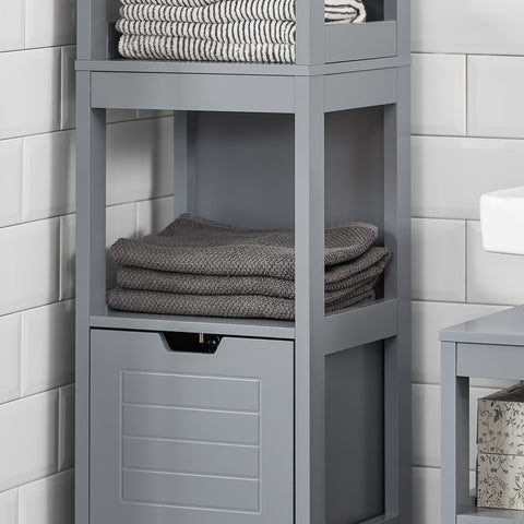 SoBuy FRG126-SG Badkamermeubel Hoge Kast voor Badkamer Badkamerrek met Voetkussen Badkamer - 2 Lades