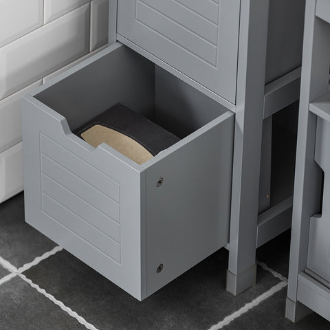 SoBuy FRG126-SG Badkamermeubel Hoge Kast voor Badkamer Badkamerrek met Voetkussen Badkamer - 2 Lades