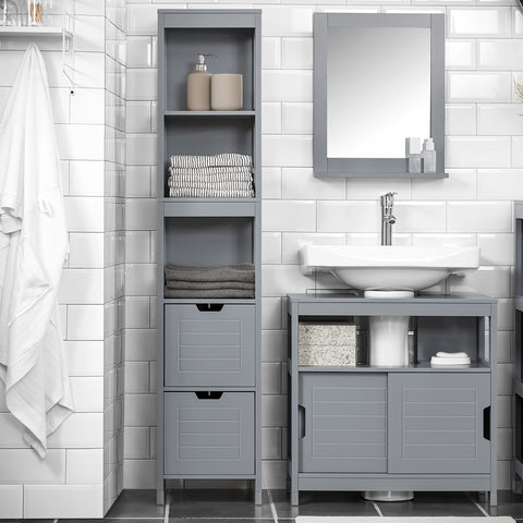 SoBuy FRG126-SG Badkamermeubel Hoge Kast voor Badkamer Badkamerrek met Voetkussen Badkamer - 2 Lades