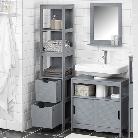 SoBuy FRG126-SG Badkamermeubel Hoge Kast voor Badkamer Badkamerrek met Voetkussen Badkamer - 2 Lades