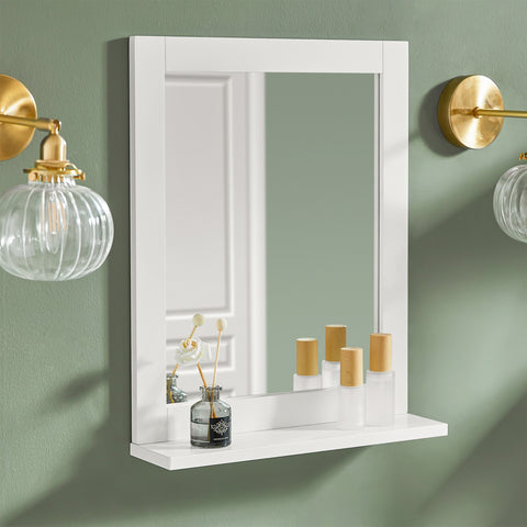 SoBuy FRG129-W Badkamerspiegel met plank Spiegel Badkamer Wandspiegel - Wit