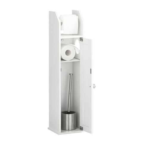 SoBuy FRG135-W Toiletrolhouder Vrijstaand Badkamermeubel Toiletborstel Wit