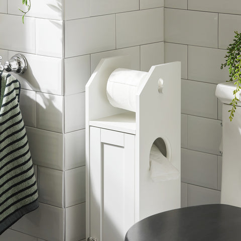 SoBuy FRG135-W Toiletrolhouder Vrijstaand Badkamermeubel Toiletborstel Wit