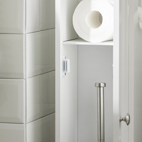 SoBuy FRG135-W Toiletrolhouder Vrijstaand Badkamermeubel Toiletborstel Wit