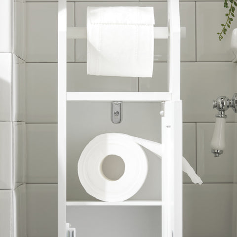 SoBuy FRG135-W Toiletrolhouder Vrijstaand Badkamermeubel Toiletborstel Wit