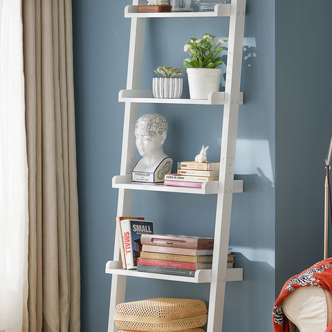 SoBuy FRG17-W Ladderrek - Opbergplank - Decoratie - Veelzijdig - Ladderplank
