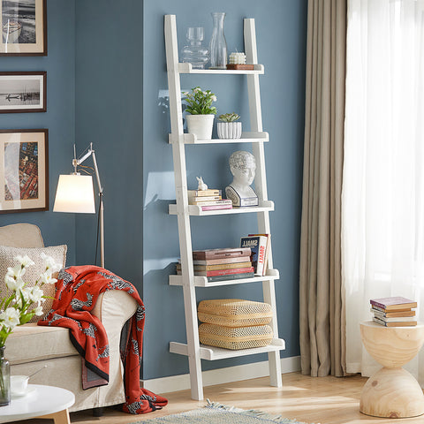 SoBuy FRG17-W Ladderrek - Opbergplank - Decoratie - Veelzijdig - Ladderplank