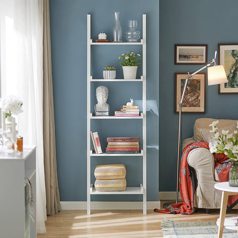 SoBuy FRG17-W Ladderrek - Opbergplank - Decoratie - Veelzijdig - Ladderplank