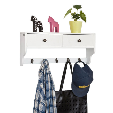 SoBuy FRG178-W wandkast wandgarderobe wandrek hangrek met 2 laden en 5 haken wit