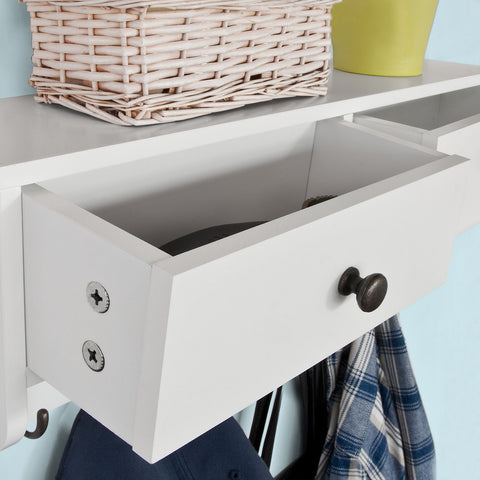 SoBuy FRG178-W wandkast wandgarderobe wandrek hangrek met 2 laden en 5 haken wit