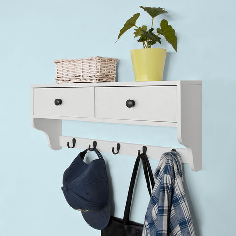 SoBuy FRG178-W wandkast wandgarderobe wandrek hangrek met 2 laden en 5 haken wit