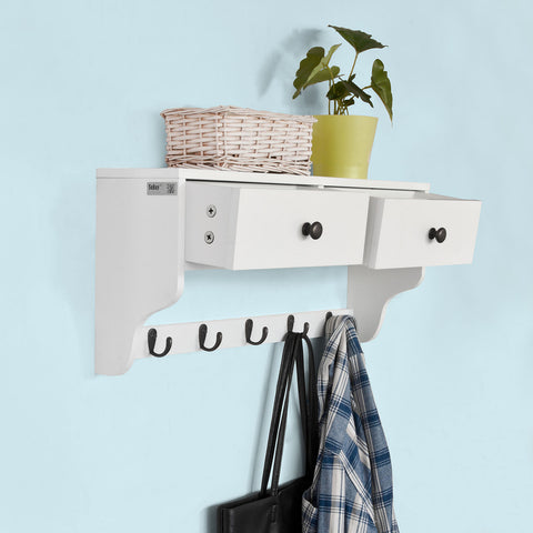 SoBuy FRG178-W wandkast wandgarderobe wandrek hangrek met 2 laden en 5 haken wit
