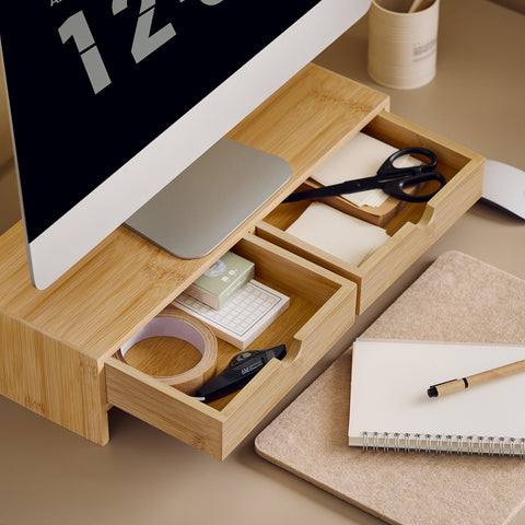 SoBuy FRG198-N Monitorstandaard Computerstandaard Bureau-organizer met 2 Laden