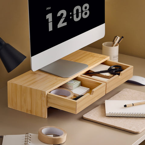 SoBuy FRG198-N Monitorstandaard Computerstandaard Bureau-organizer met 2 Laden