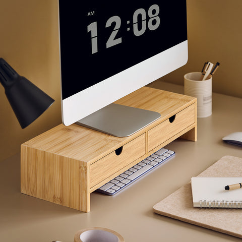 SoBuy FRG198-N Monitorstandaard Computerstandaard Bureau-organizer met 2 Laden