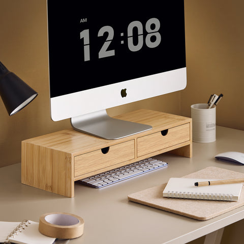 SoBuy FRG198-N Monitorstandaard Computerstandaard Bureau-organizer met 2 Laden