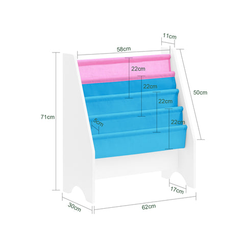 SoBuy FRG225-F Boekenplank voor kinderen Kinderboekenrek Hangrek Bboekenrek krantenrek met 4 opbergvakken, Polyester - 62x30x71cm