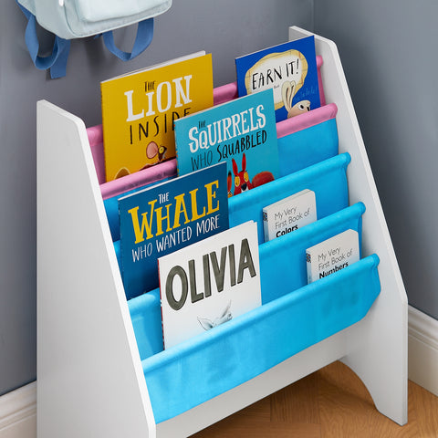 SoBuy FRG225-F Boekenplank voor kinderen Kinderboekenrek Hangrek Bboekenrek krantenrek met 4 opbergvakken, Polyester - 62x30x71cm