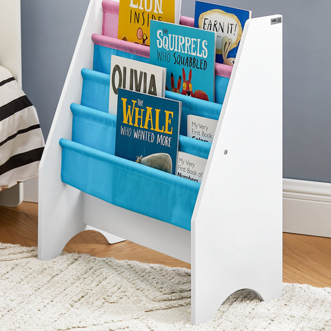 SoBuy FRG225-F Boekenplank voor kinderen Kinderboekenrek Hangrek Bboekenrek krantenrek met 4 opbergvakken, Polyester - 62x30x71cm