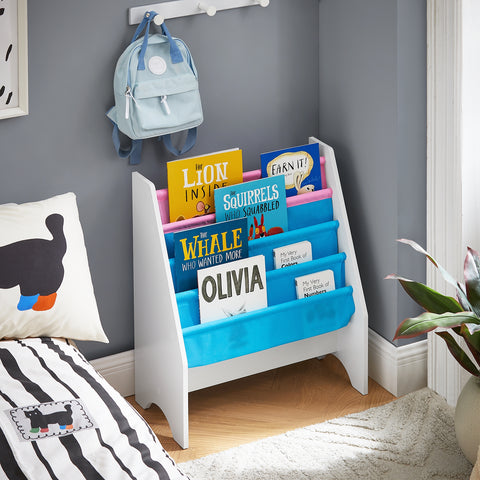 SoBuy FRG225-F Boekenplank voor kinderen Kinderboekenrek Hangrek Bboekenrek krantenrek met 4 opbergvakken, Polyester - 62x30x71cm
