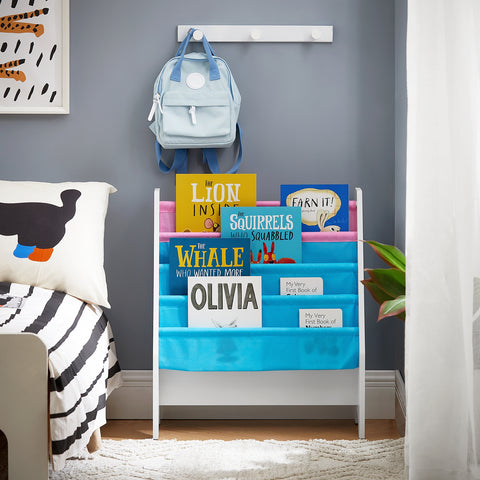 SoBuy FRG225-F Boekenplank voor kinderen Kinderboekenrek Hangrek Bboekenrek krantenrek met 4 opbergvakken, Polyester - 62x30x71cm