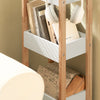 SoBuy FRG226-WN badkamerrek in wit/rubberhout staand rek keukenrek met 3 opbergvakken BHT