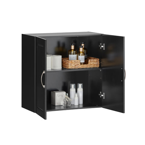 SoBuy FRG231-SCH Wandkast, hangkast met 2 deuren, hangkast voor badkamer, met verstelbare plank, grijs