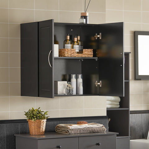SoBuy FRG231-SCH Wandkast, hangkast met 2 deuren, hangkast voor badkamer, met verstelbare plank, grijs