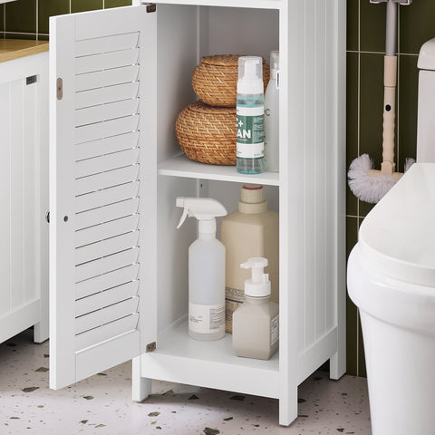 SoBuy FRG236-WN Badkamer-hoge kast badkamerrek badkamermeubel met 1 open vak, 1 lade en deuren wit natuur