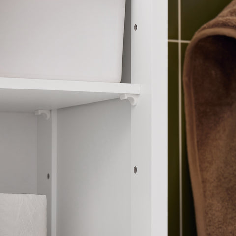 SoBuy FRG236-WN Badkamer-hoge kast badkamerrek badkamermeubel met 1 open vak, 1 lade en deuren wit natuur