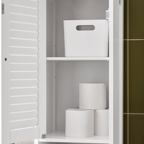 SoBuy FRG236-WN Badkamer-hoge kast badkamerrek badkamermeubel met 1 open vak, 1 lade en deuren wit natuur