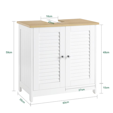 SoBuy FRG237-WN Wastafelonderkast badkamermeubel onderkast in wit natuur BHT ca. 60x59x35cm