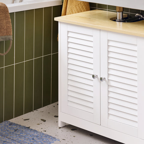 SoBuy FRG237-WN Wastafelonderkast badkamermeubel onderkast in wit natuur BHT ca. 60x59x35cm