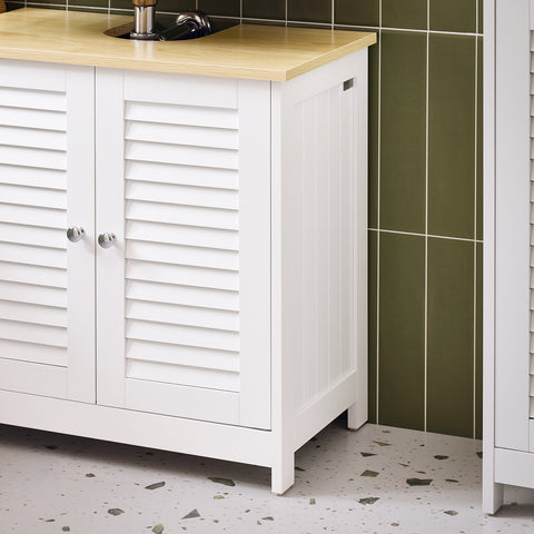SoBuy FRG237-WN Wastafelonderkast badkamermeubel onderkast in wit natuur BHT ca. 60x59x35cm