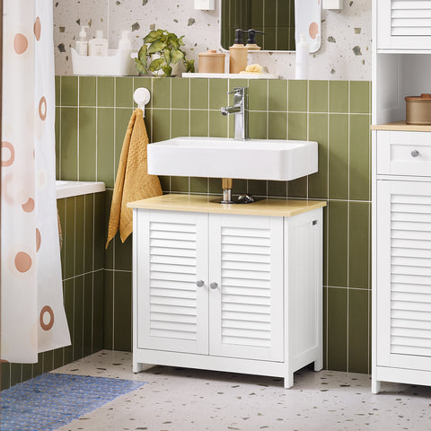 SoBuy FRG237-WN Wastafelonderkast badkamermeubel onderkast in wit natuur BHT ca. 60x59x35cm