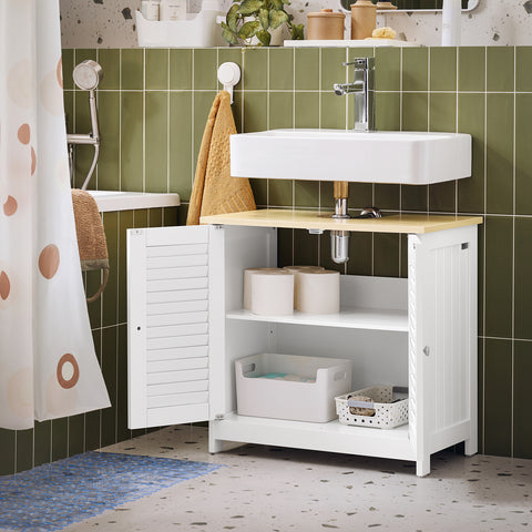 SoBuy FRG237-WN Wastafelonderkast badkamermeubel onderkast in wit natuur BHT ca. 60x59x35cm
