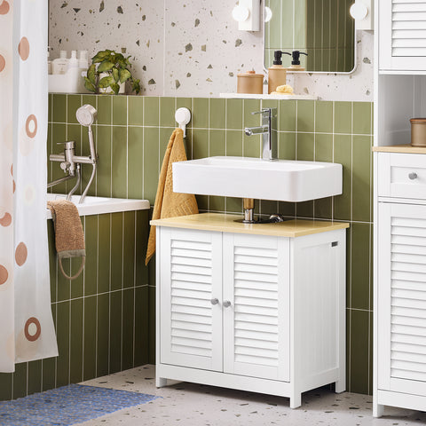 SoBuy FRG237-WN Wastafelonderkast badkamermeubel onderkast in wit natuur BHT ca. 60x59x35cm