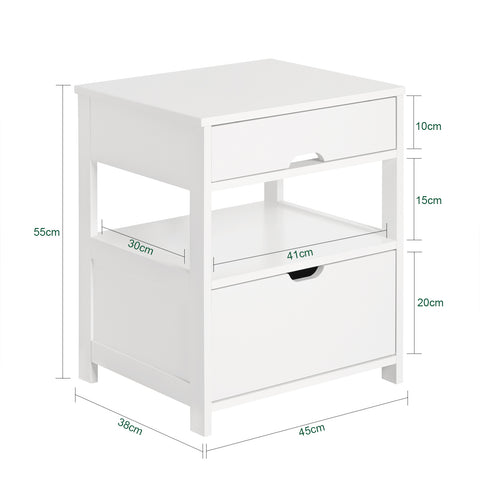 SoBuy FRG258-W bijzettafel nachtkastje met 2 laden en 2 planken