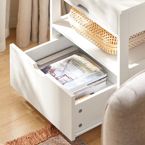 SoBuy FRG258-W bijzettafel nachtkastje met 2 laden en 2 planken