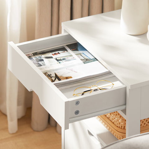SoBuy FRG258-W bijzettafel nachtkastje met 2 laden en 2 planken