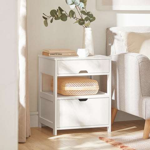 SoBuy FRG258-W bijzettafel nachtkastje met 2 laden en 2 planken