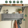 SoBuy FRG282-HG Wandkapstok met 5 Haken en 3 Mandjes – Houten Wandkapstok, Halmeubel met Plank – Hangende Kledingopslag voor Slaapkamer, Woonkamer, Badkamer – Grijs 100x20x30cm