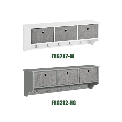 SoBuy FRG282-HG Kapstok Wandplank Wandkapstok Hangrek met 3 manden en 5 haken kapstok Grijs