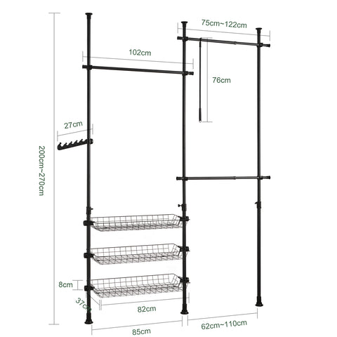 SoBuy FRG34-SCH Kledingrek | Opbergsysteem | Staal | Plastic