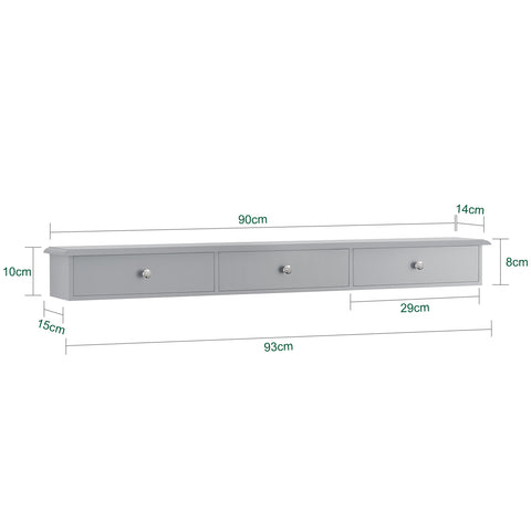 SoBuy FRG43-L-HG console, grijs, rek met lade, wandrek, 93,5 x 15 x 10 cm (l x b x h)