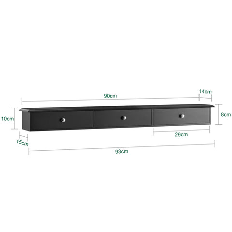 SoBuy FRG43-L-SCH wandkast, badkamerkast, hangrek, wandgarderobe met 2 laden, hangkast, zwart, 93 x 10 x 15 cm