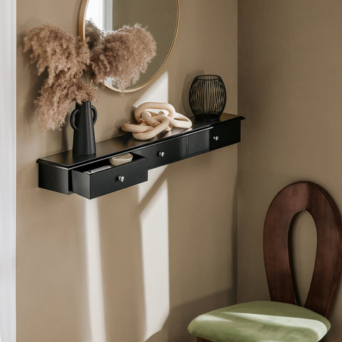 SoBuy FRG43-L-SCH wandkast, badkamerkast, hangrek, wandgarderobe met 2 laden, hangkast, zwart, 93 x 10 x 15 cm