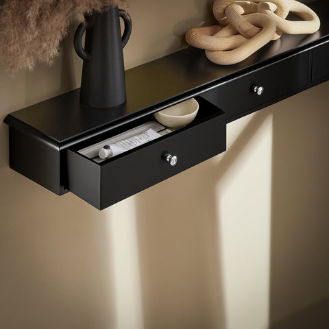 SoBuy FRG43-L-SCH wandkast, badkamerkast, hangrek, wandgarderobe met 2 laden, hangkast, zwart, 93 x 10 x 15 cm